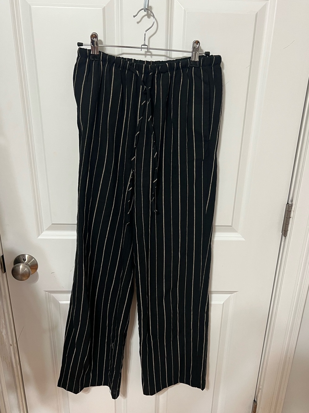 Black Pinstripe Drawstring Pants